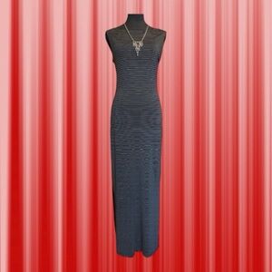 Vintage 90s Necessary Objects Black & White Striped Sleeveless Maxi Dress Size M